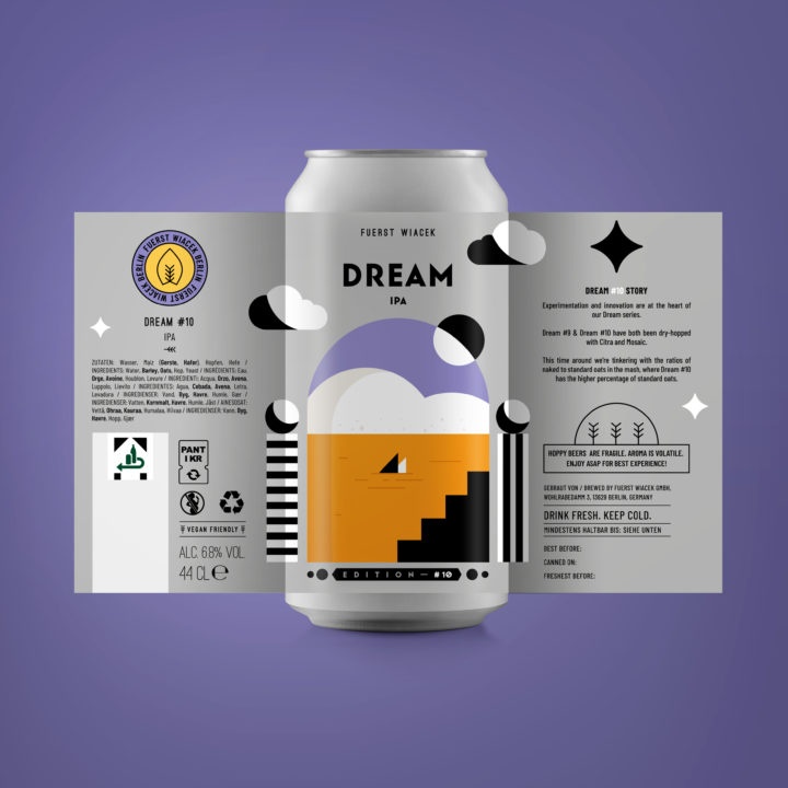 Dream #10 - a 6.8 % IPA from FUERST WIACEK, a craft beer brewery in Berlin - Dry-hopped with Citra & Mosaic.