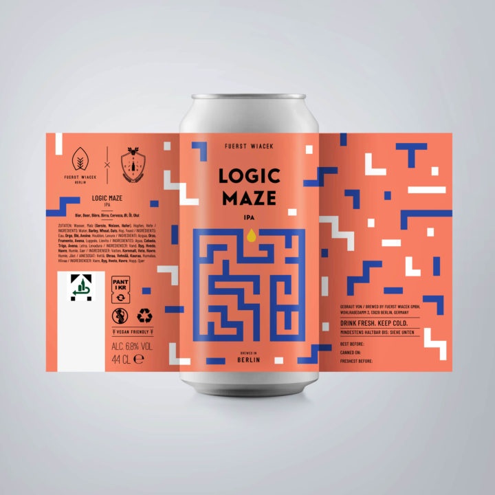 Logic Maze - a 6.8 % IPA from FUERST WIACEK, a craft beer brewery in Berlin in collaboration with Biererei - Dry-hopped with Motueka & Strata.