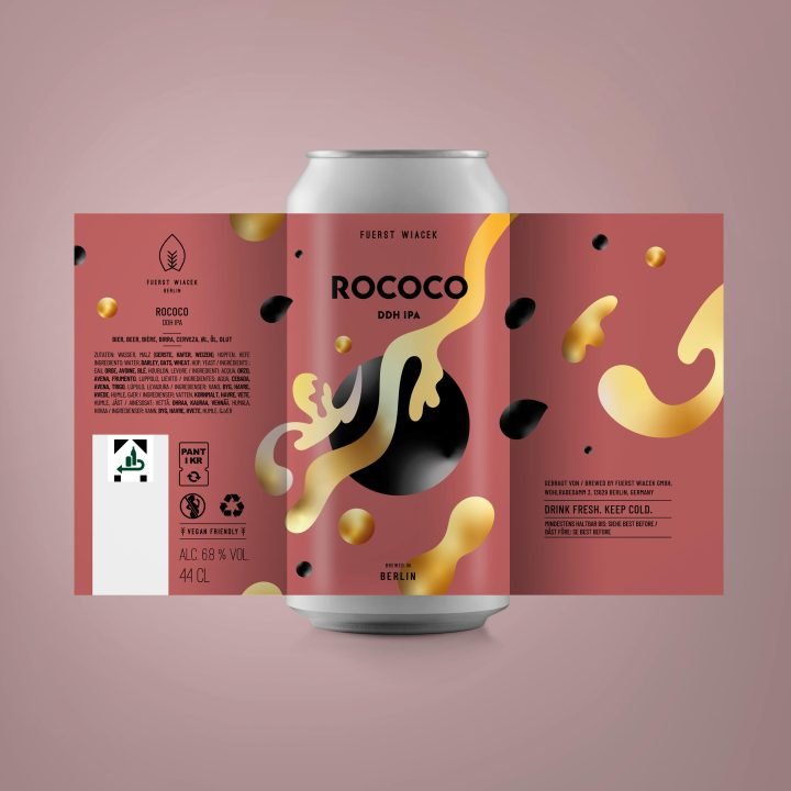 Rococo - a 6.8 % IPA from FUERST WIACEK, a craft beer brewery in Berlin - Dry-hopped with